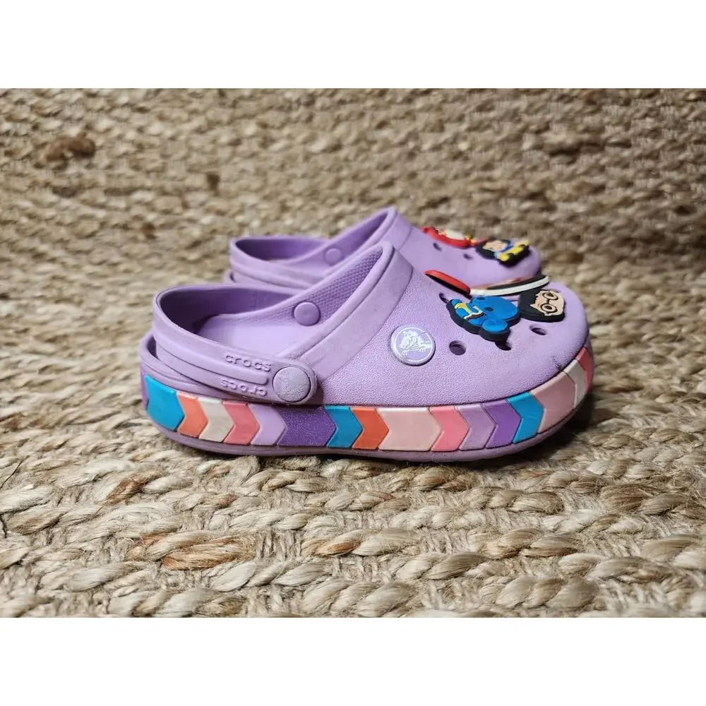Crocs Shoes Girls Sz. C 10 Crocband Chevron Beaded Clogs Purple Rainbow Jib Bitz